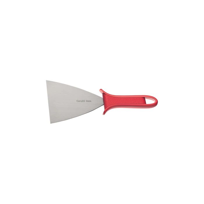 Stainless steel scraper. with red plastic handle. 12.5x10cm