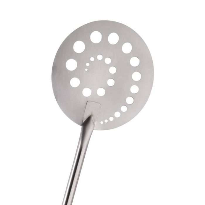 Pala a sfornare tonda forata in acciaio inox 18/10 con manico scorrevole grigio