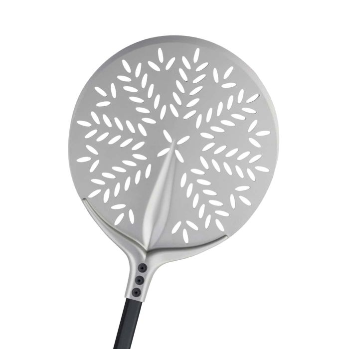 Pala pizza GF "Tulip 60°" in alluminio anodizzato tonda forata