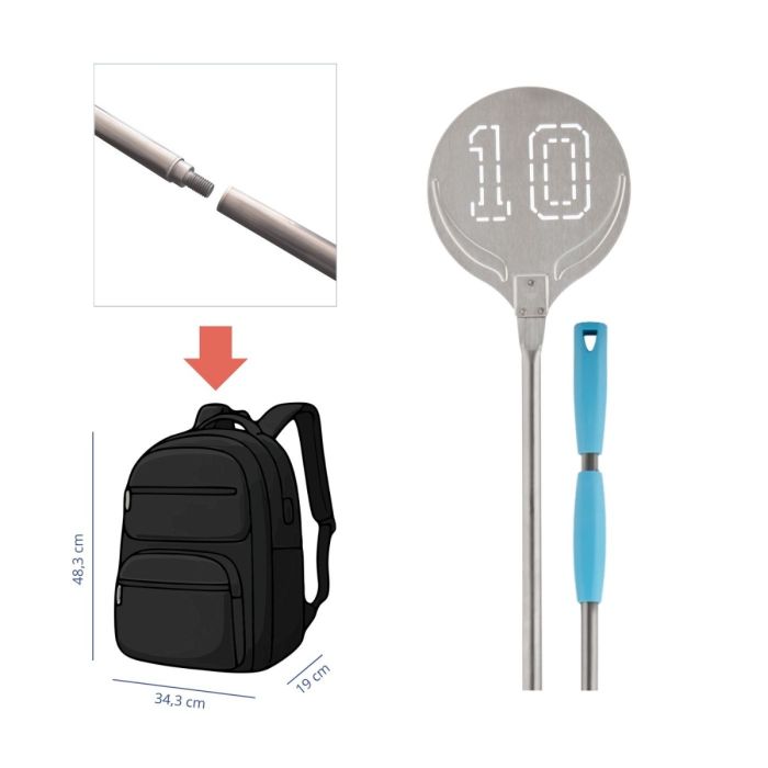 Turning pizza shovel 10 BLUE detachable version for travel backpack