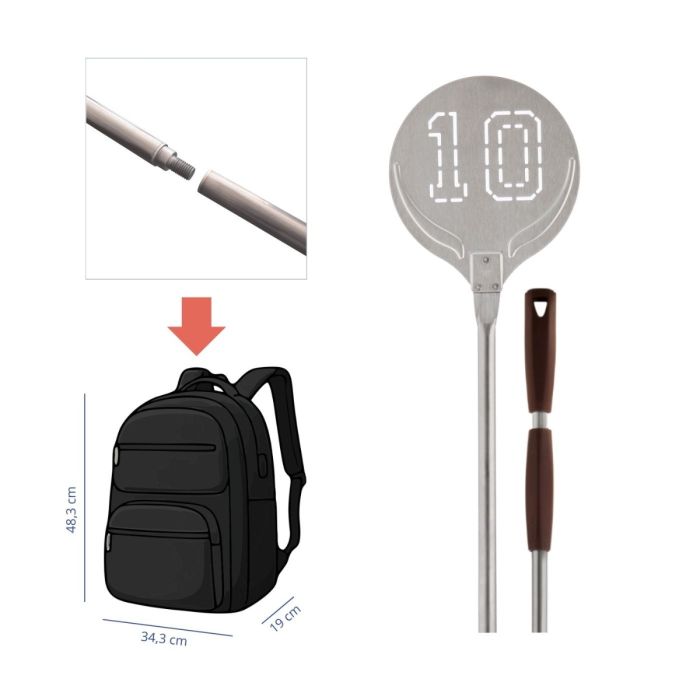 Turning pizza shovel 10 BROWN detachable version for travel backpack