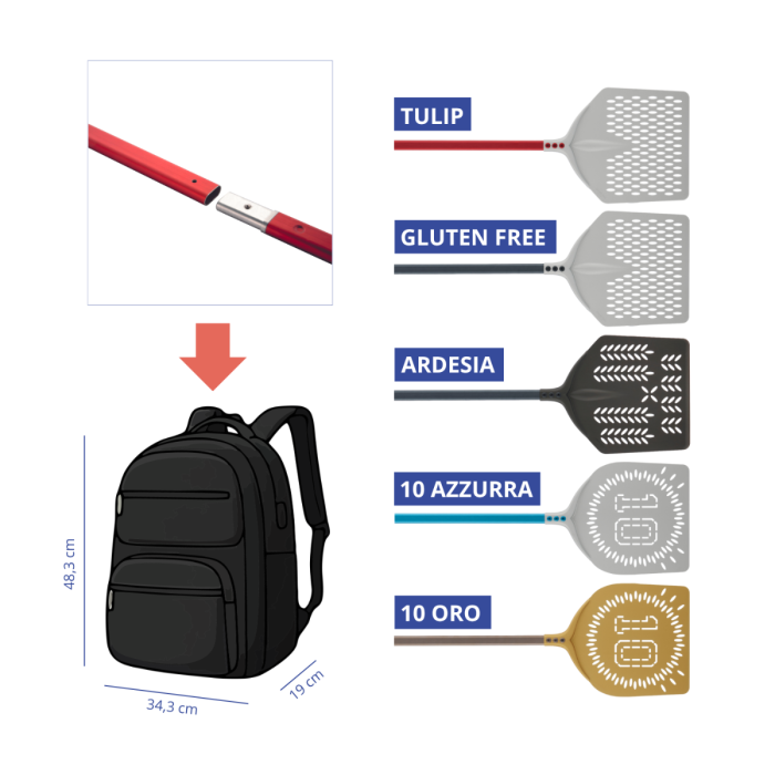 Pizza shovel detachable version for travel backpack