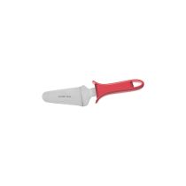 Paletta triangolare in acciaio inox con manico in plastica rosso. 6.5x14 cm