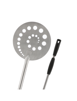 Pala a sfornare tonda forata in acciaio inox 18/10 con manico scorrevole grigio